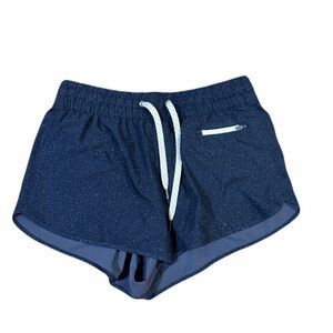 Vuori Women's Clementine 2.0 athletic shorts in navy blue textured pattern Small